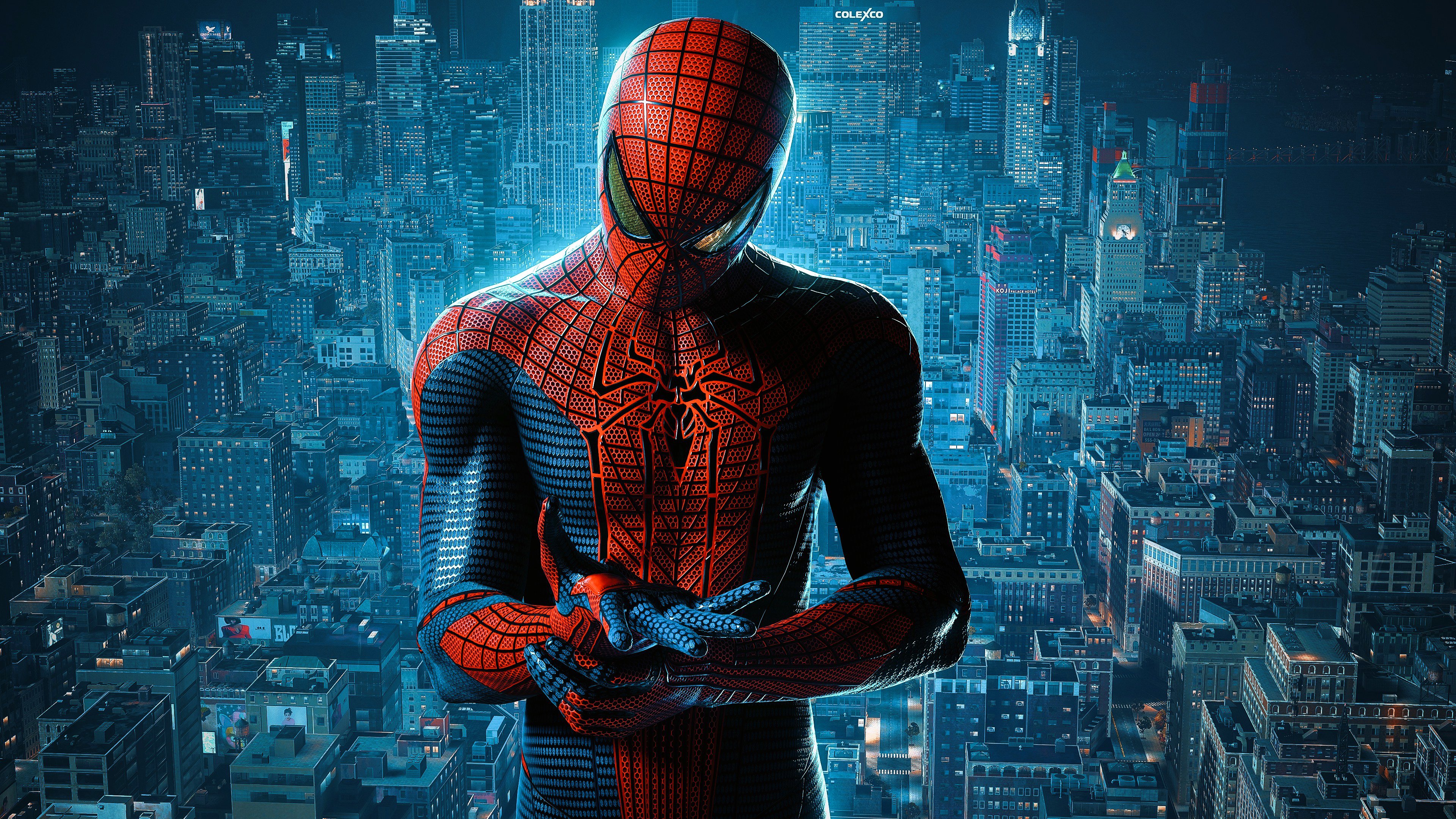 Spider-Man swinging through the city